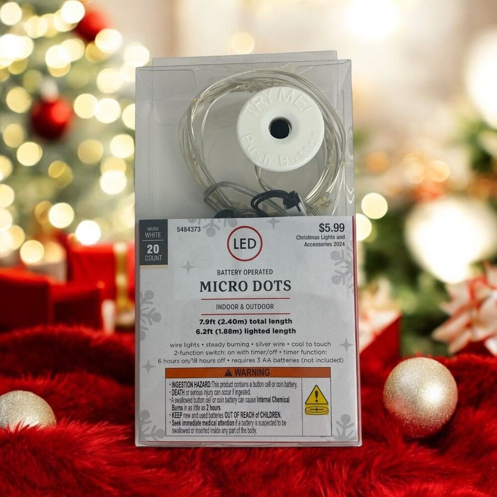 Christmas Miniature String Indoor Outdoor Warm White 20 Lights LED 7.9 ft.  NEW